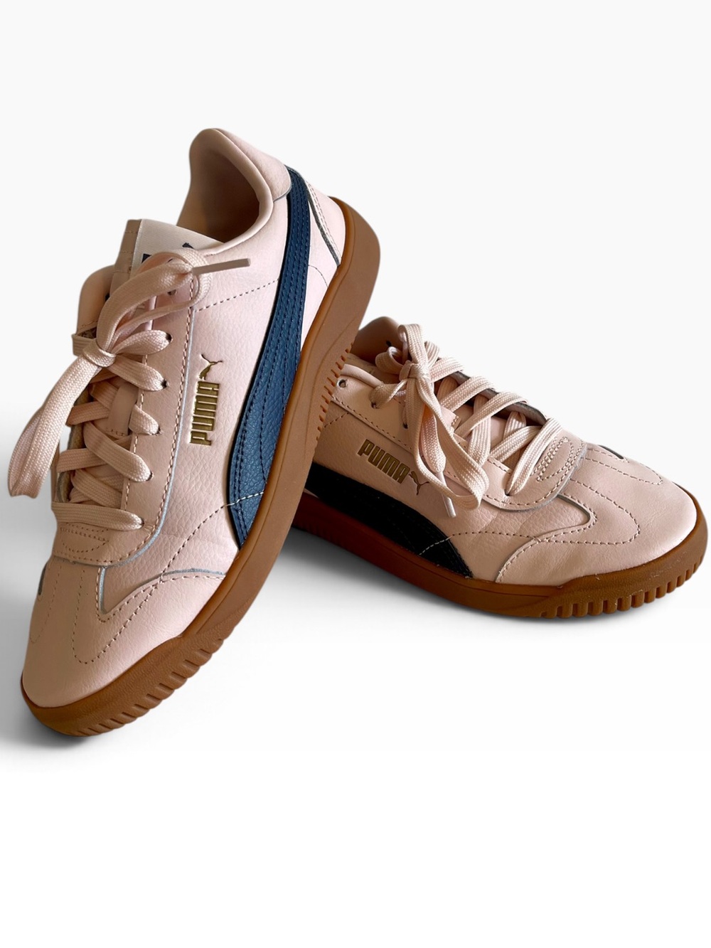 Puma Shoes Women Club 5v5 Sneakers Leather Pale Pink Navy Blue Gum Sole Size 7